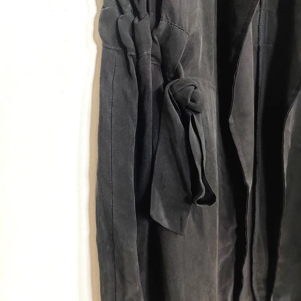 Anthropologie Elevenses Cupro Drape Utility Long Vest Black L